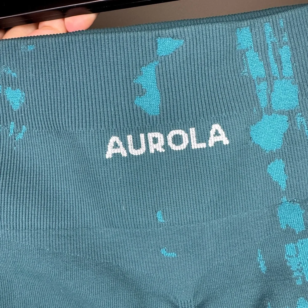 Aurola Seamless Workout Leggings Teal Pattern High Waist Gym Yoga